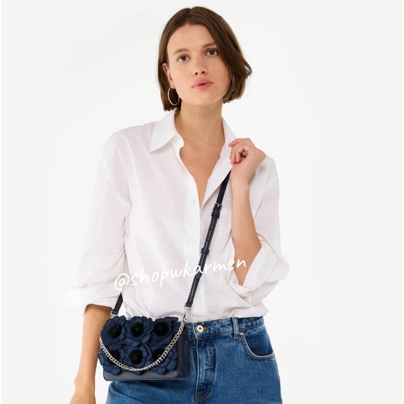 ♠️Kate Spade Madison Embroidered Floral Willow Small Flap Crossbody Bag, Blue - Picture 9 of 9